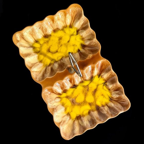 Vintage 1970s Belgo Canadian Pottery Montreal Drip Glaze Ceramic Divided Dish - Picture 5 of 10